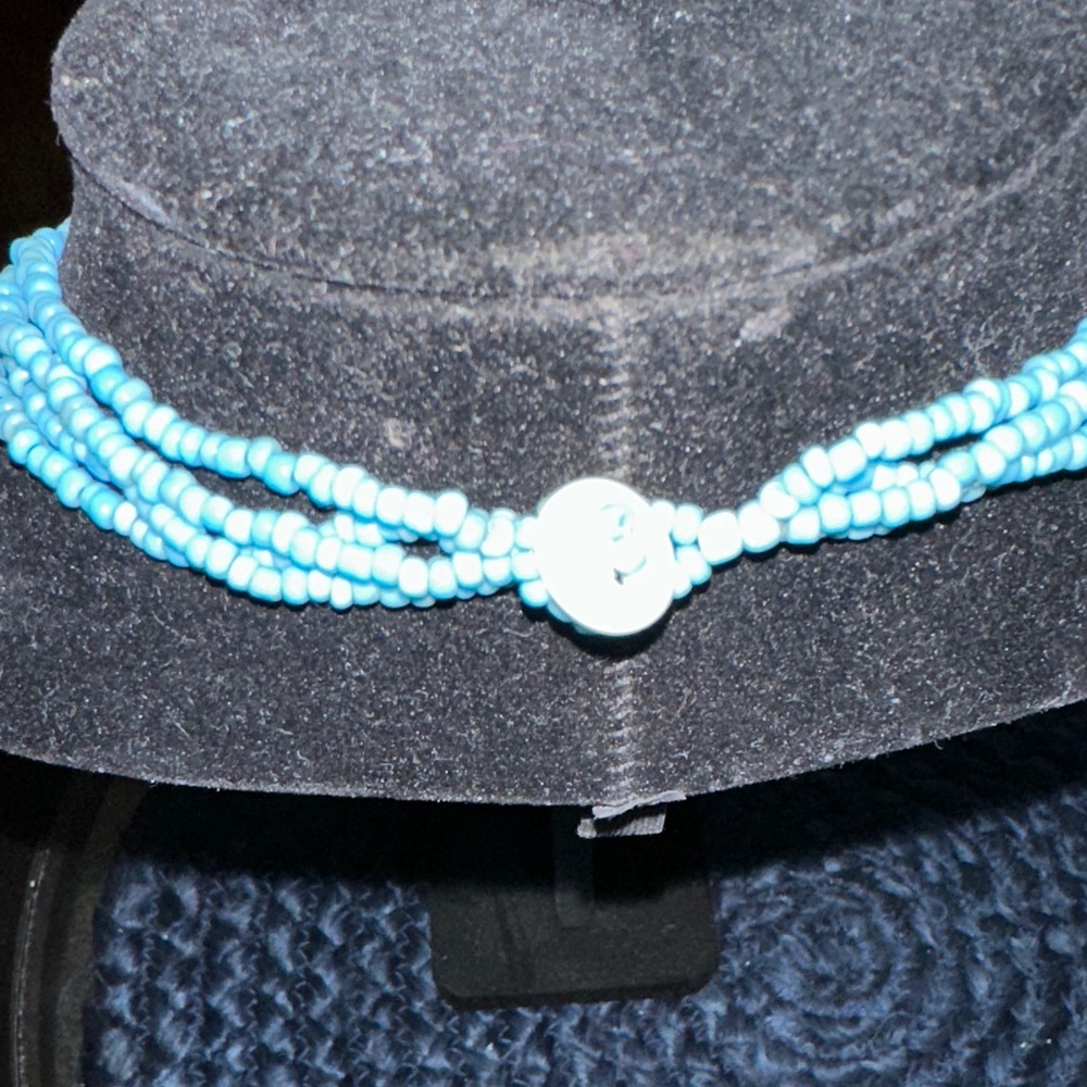 Aqua Blue Beaded Necklace with Abalone Pendant - Picture 3 of 3
